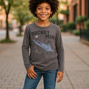 CREWCUTS Rocket Man Spaceship Graphic Tee Boys 8 9 10 J.Crew Long Sleeve